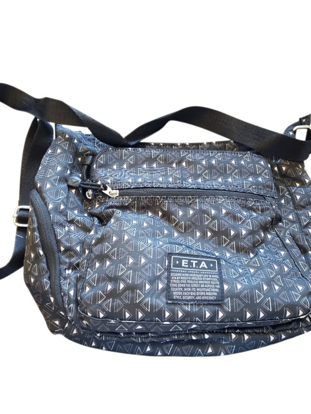 Black Patterned Crossbody Bag with Front Zip Pocket